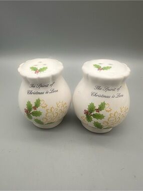 Vintage Atico Festive Holly Ceramic Salt & Pepper Shakers - White
